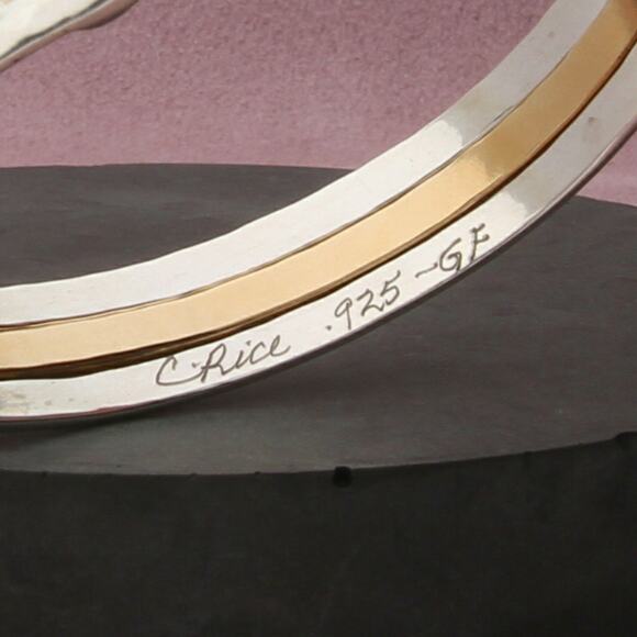 sterling silver & 12k gold filled vintage hammered cuff bracelet size 5.75in - Picture 3 of 3